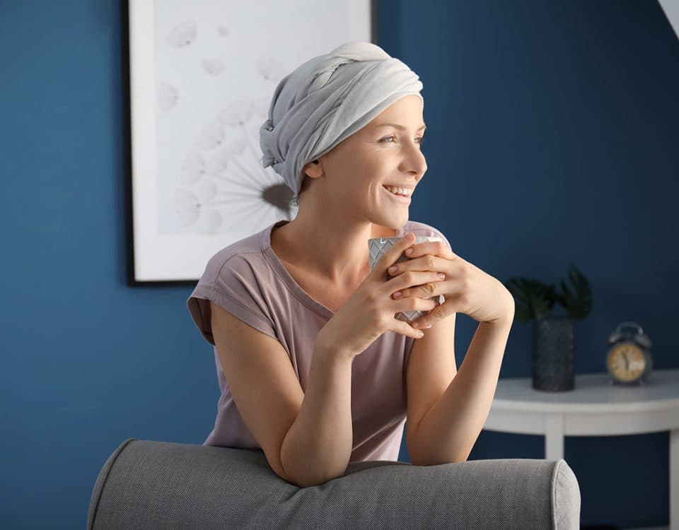 Female breast cancer patient smiling, fertility preservation